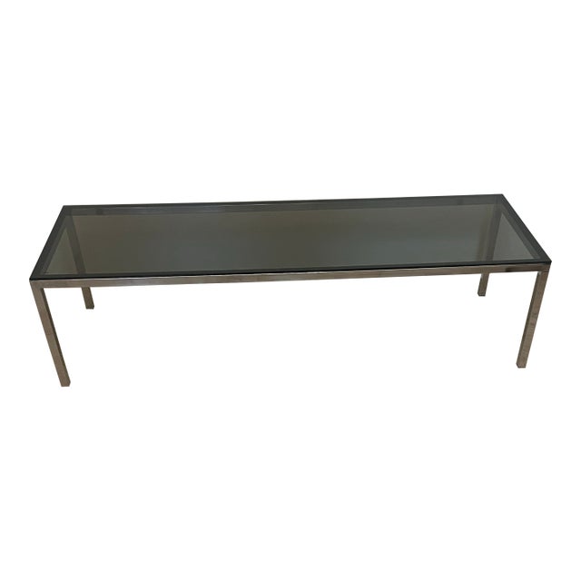 Mid Century Chrome and Smoke Glass Coffee Table in Style of Florence Knoll For Sale