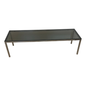 Mid Century Chrome and Smoke Glass Coffee Table in Style of Florence Knoll