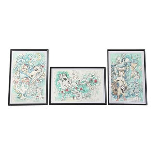 1960s Expressionism Charles Cobelle Original Painting Triptych Framed Hand Painted Art - Set of 3 For Sale