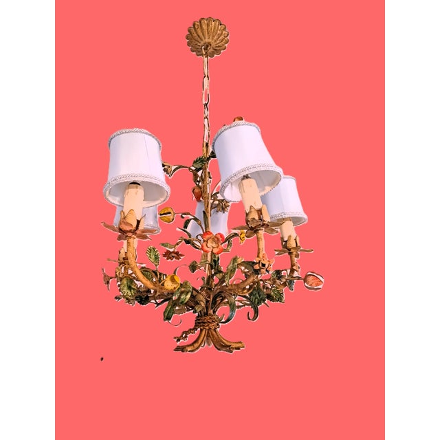 Blue Italian Floral Five-Light Chandelier in Painted Metal, 1960s For Sale - Image 8 of 8