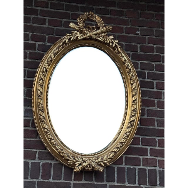 1960 French Louis XVI Gold Beech Oval Wall Mirror 1pc For Sale - Image 12 of 18