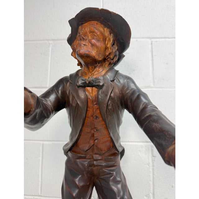 Large Antique European 1800's Carved Wood Fiddler Violinist Sculpture Statue Music For Sale - Image 14 of 18