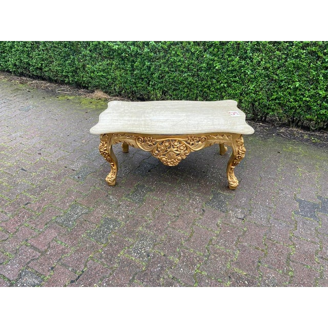 Baroque 1940s Italian Baroque Gold Beech Marble Coffee Table For Sale - Image 3 of 11