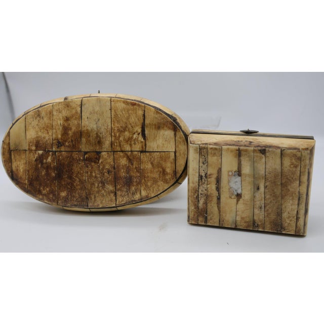 Curated Set of 3 Vintage Handcrafted Camel Bone & Brass Trinket Boxes For Sale - Image 4 of 6