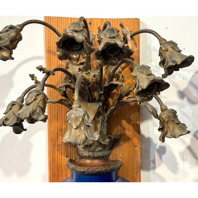 Pair Monumental French Ormolu Kangxi Powder Blue Wall Lights, Waldorf Astoria For Sale - Image 14 of 18