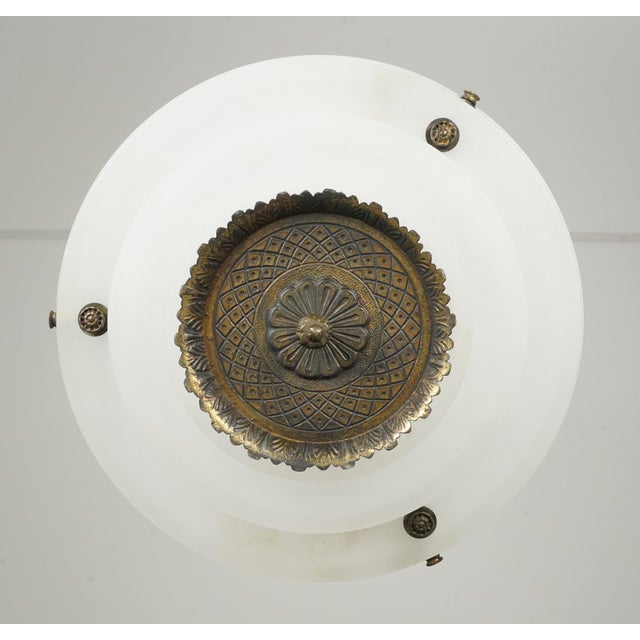 Mid 20th Century Restored French Art Deco White Alabaster Dish Pendant Light For Sale - Image 4 of 8