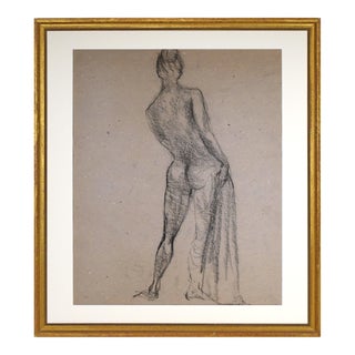 Vintage Mid Century Charcoal Figure Study Drawing of a Female Nude For Sale