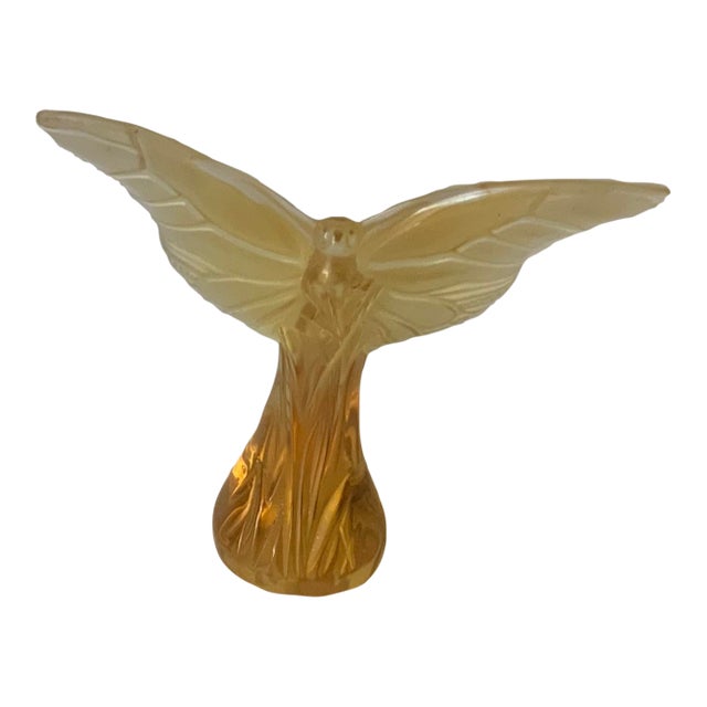 1980s Lalique Amber Butterfly Figurine Paperweight For Sale