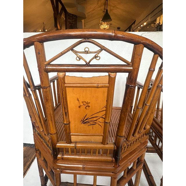 Wood Rattan & Bamboo Armchairs With Bird Decoration -a Pair For Sale - Image 7 of 10