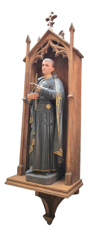 Statue of Patron Saint Gerard Majella in a Gothic Niche, 1950s, Wood & Plaster