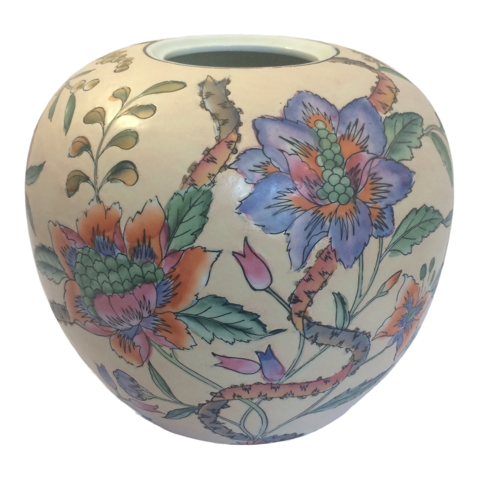 Macau Chinoiserie Floral Ginger Jar Vase Chairish