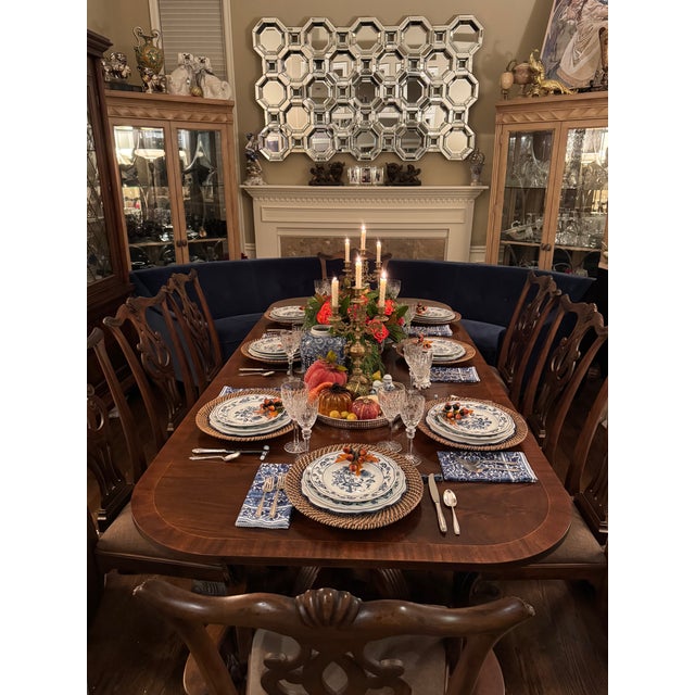 Chippendale George III Expandable Flame Mahogany Table & 8 Chippendale Chairs by Drexel Heritage - 11 Pieces For Sale - Image 3 of 16