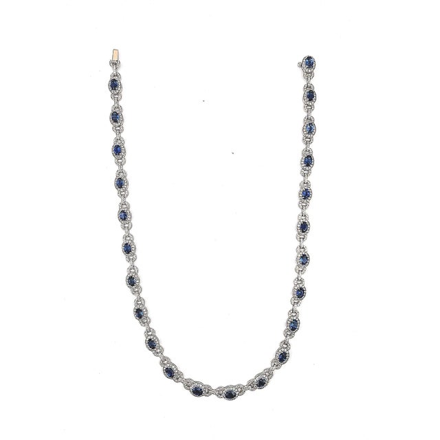Blue 13.20 Ct Natural Sapphire & Diamond Necklace For Sale - Image 8 of 8
