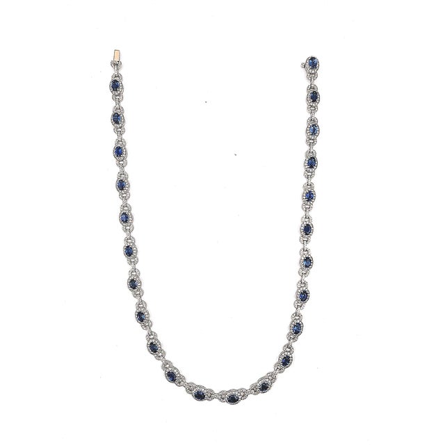 Blue 18.35 Ct Natural Sapphire & Diamond Necklace For Sale - Image 8 of 8