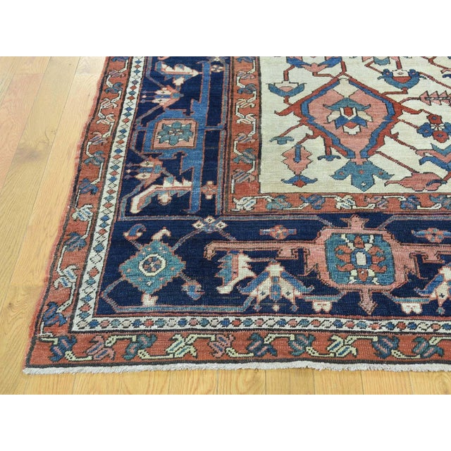 Textile 1890 Antique Persian Serapi Rust & Navy Medallion Rug For Sale - Image 7 of 13