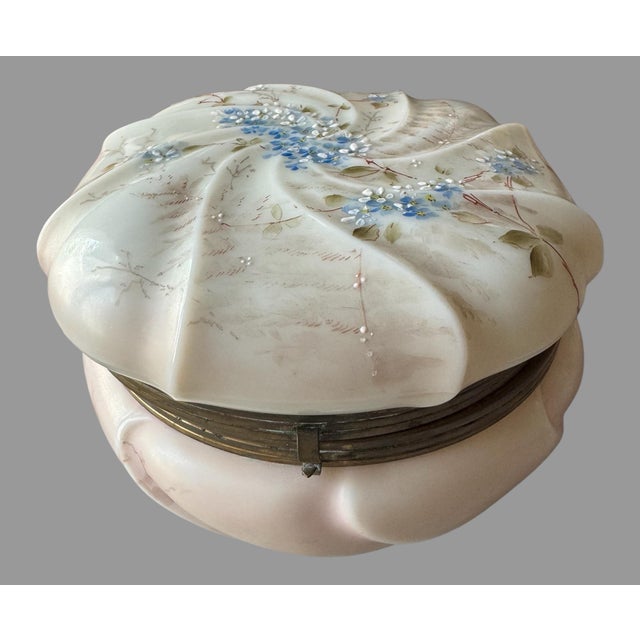 Glass Antique Victorian Wavecrest Style Floral Decorated Art Glass Dresser Box For Sale - Image 7 of 12