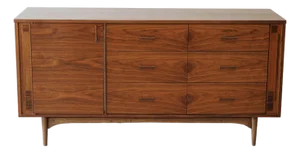 1960s Kroehler Mid-Century Modern Walnut Credenza Dresser With Rosewood Handles