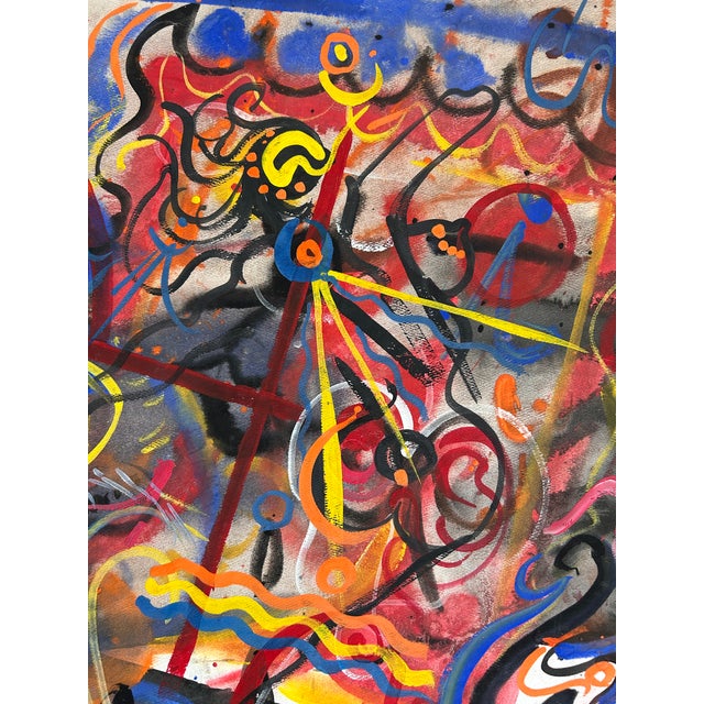 Abstract Vintage Surrealist Figurative Mixed Media Painting Signed Hendrik Grise Original For Sale - Image 3 of 7