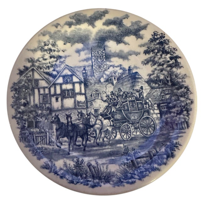 Vintage Blue and White Transferware Plates With Coaching Scene by Oxford Pottery - A Set of 4 For Sale - Image 10 of 12