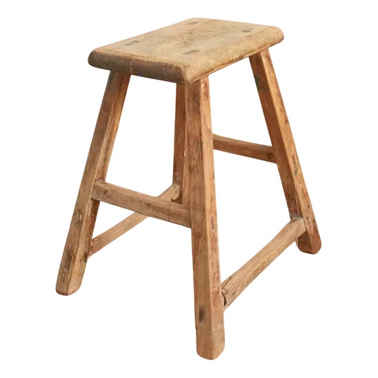 Rustic Stool in Elm For Sale