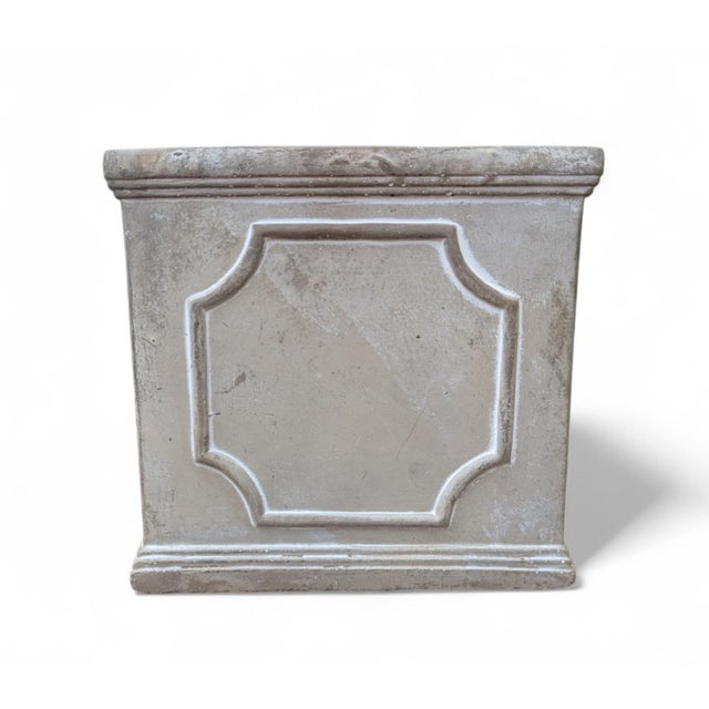 American Classic Traditional Cumberland Square Paneled Concrete Planter Box For Sale - Image 3 of 16