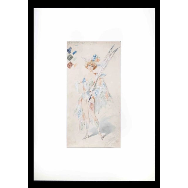 Harlequin is an original watercolor realized by Alfredo Edel in 1904. Good condition, included a white cardboard...