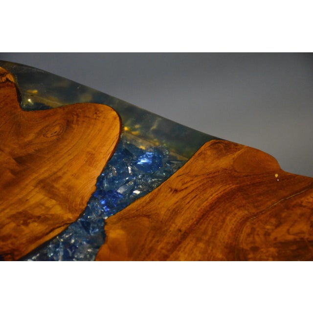 Modern Live Edge Wood & Glass Inlaid Dining or Console Table For Sale - Image 3 of 6