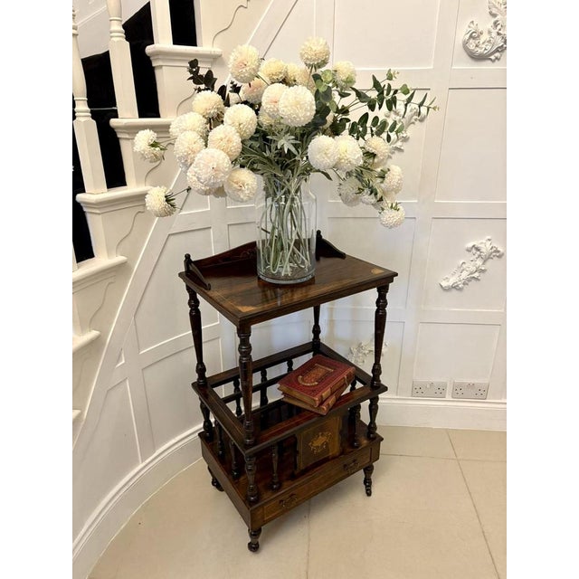 Antique Victorian Rosewood Inlaid Canterbury, 1890 For Sale - Image 3 of 11