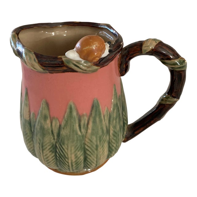 Vintage Majolica Style Pottery Snail Pitcher For Sale