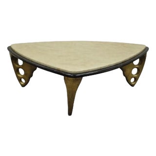 Contemporary Postmodern Faux Marble Top Sculptural Triangular Coffee Table For Sale