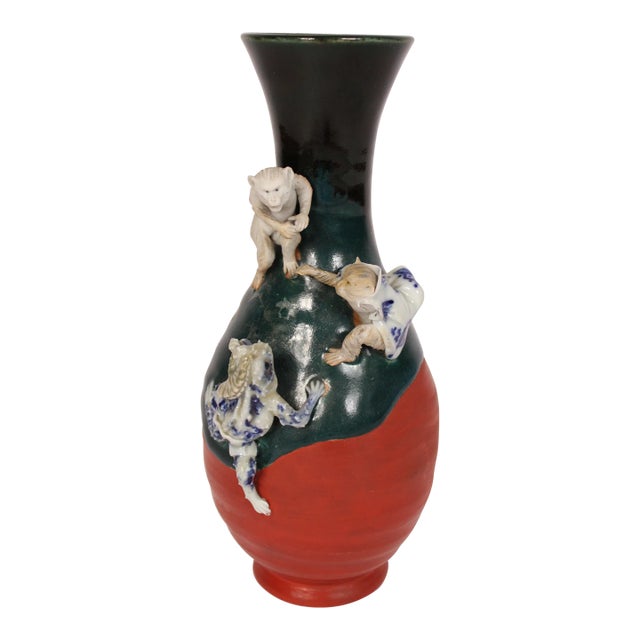 Sumida Ware Vase With Monkeys For Sale