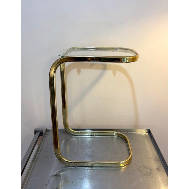 Milo Baughman Milo Baughman Style Brass & Glass Side Table For Sale - Image 4 of 4