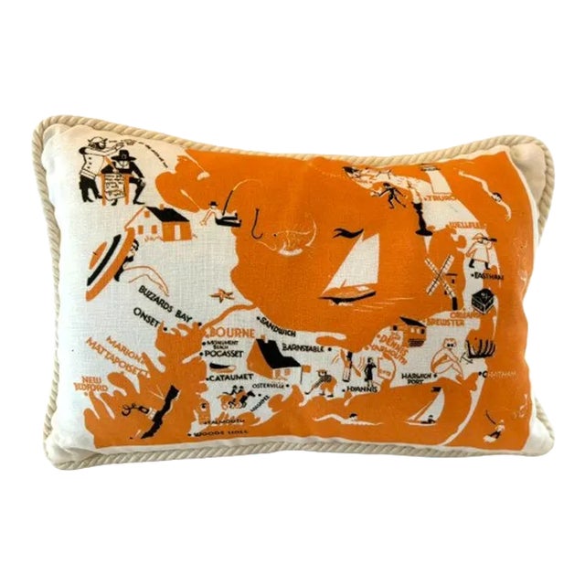 Map of Cape Cod Lumbar Linen Pillow For Sale