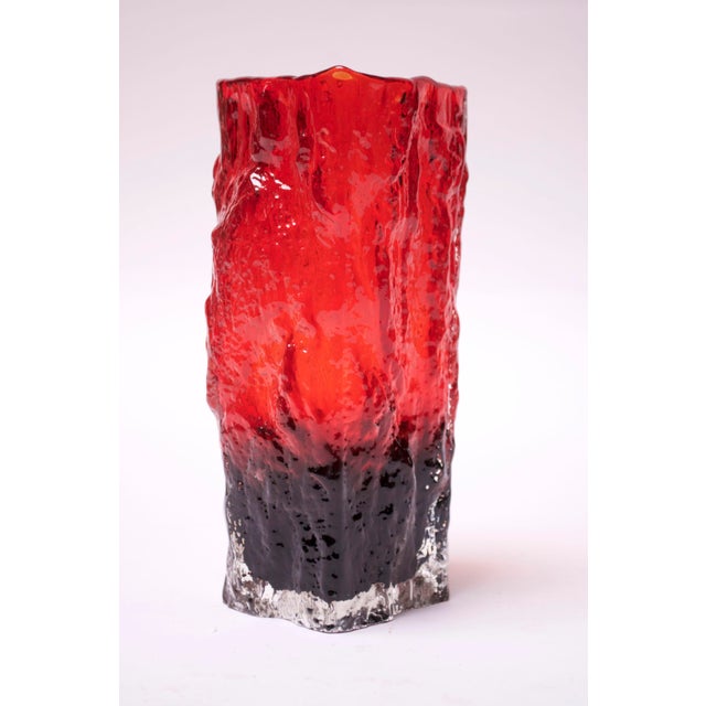 MidCentury Modern Blown Glass Red Vase With 'Bark' Texture Chairish