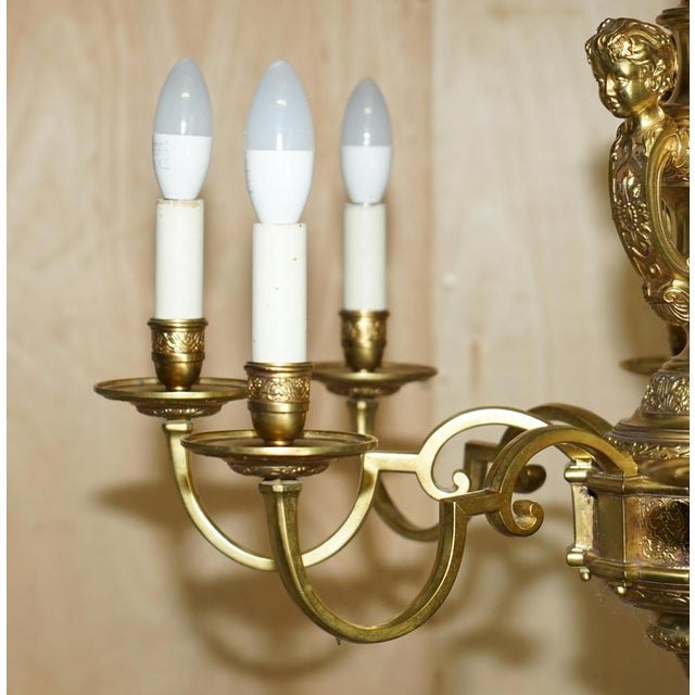 Antique French Rococo Gold Gilt Brass Eight-Branch Cherub Chandelier, 1900s For Sale - Image 9 of 18