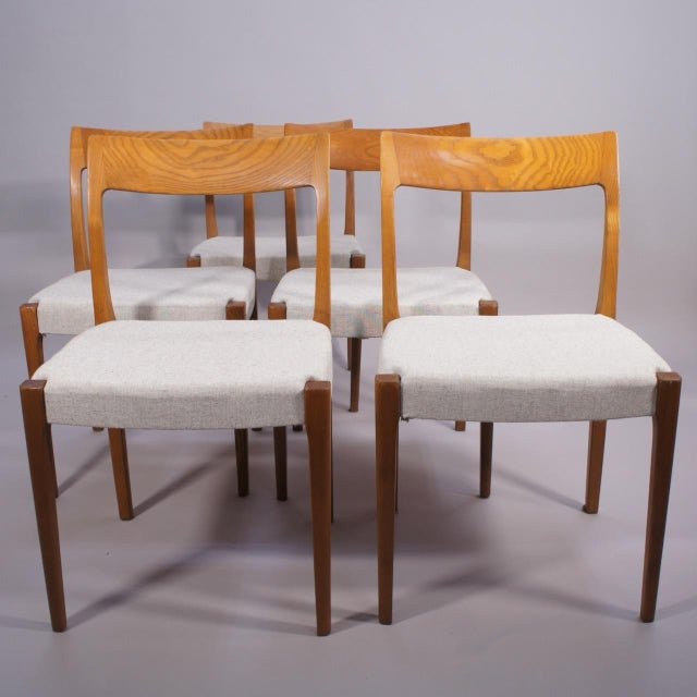 Kontiki Chairs in Walnut and Wool and Cotton Upholstery by Yngve Ekström for Troeds, Sweden, 1950s, Set of 5, in Restored...