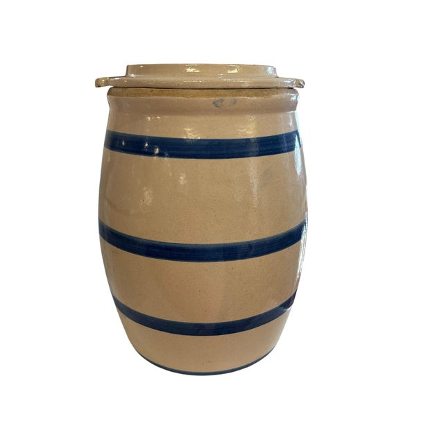 Late 20th Century Robinson Ransbottom 2 Gallon Blue Crown Stoneware Water Cooler With Spout For Sale - Image 5 of 6