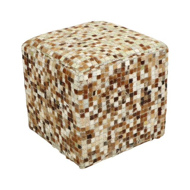 Vintage Square Goat Leather Patchwork Ottoman, 1970s For Sale - Image 3 of 13