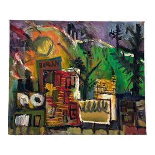 1960’s Vintage Original Abstract Expressionist French Oil Painting Signed Aiello For Sale