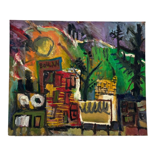 1960’s Vintage Original Abstract Expressionist French Oil Painting Signed Aiello For Sale