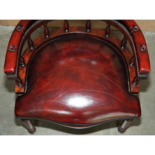 Brown Oxblood Leather Chesterfield Captain's Chairs with Floor Lock Rings, Set of 2 For Sale - Image 8 of 18