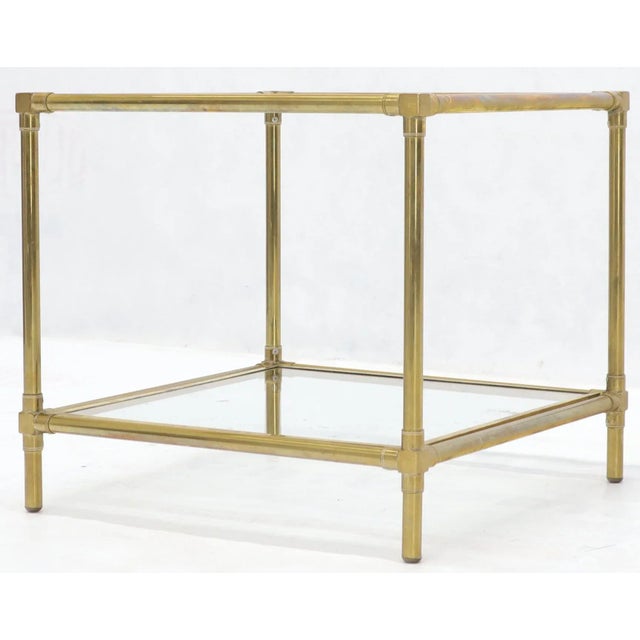 Brass Heavy Machined Brass Glass Top Cube Shape Side Coffee Table For Sale - Image 8 of 13