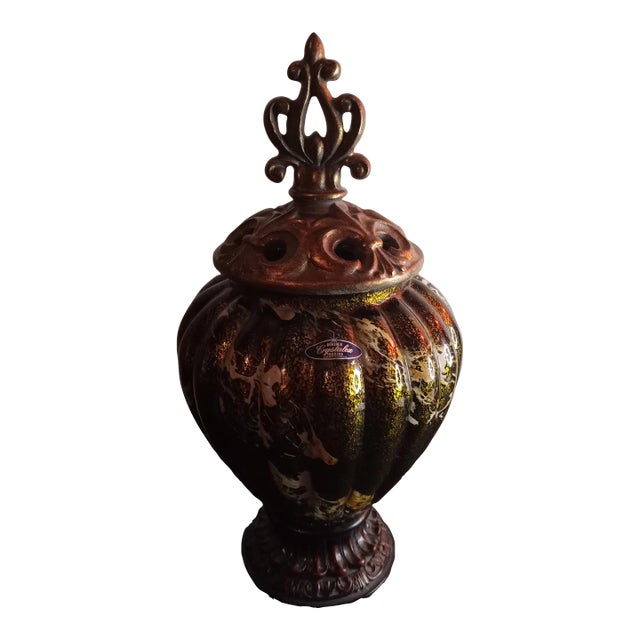 1960s Bohemia Czech Republic Hand Painted Glass Lidded Urn For Sale