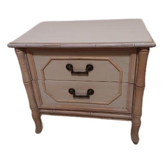 Nightstand Broyhill Vintage Boho Chic Hollywood Regency Faux Bamboo 2 Drawer For Sale