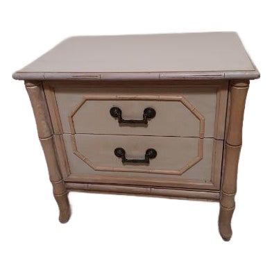 Nightstand Broyhill Vintage Boho Chic Hollywood Regency Faux Bamboo 2 Drawer For Sale