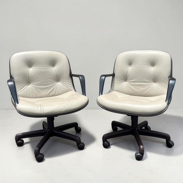 Cream Vinyl Faux Leather Steelcase 451 Swivel Chairs - a Pair For Sale In Miami - Image 6 of 12