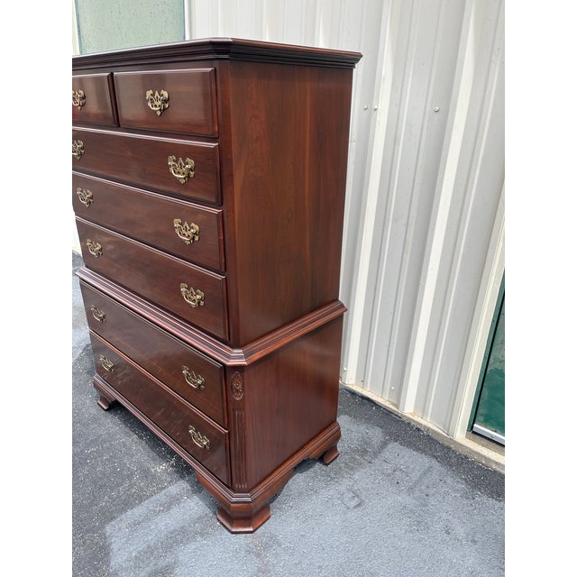 1980s Ethan Allen Georgian Court Cherry Tall Chest of Drawers For Sale - Image 6 of 12