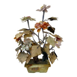 Vintage Chinese Jade & Quartz Bonsai Tree Sculpture For Sale