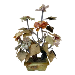Vintage Chinese Jade & Quartz Bonsai Tree Sculpture