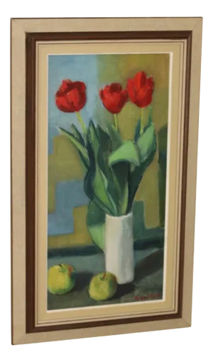 Hugo Olsson, Large Still Life with Tulips, 1970s, Oil on Board, Framed